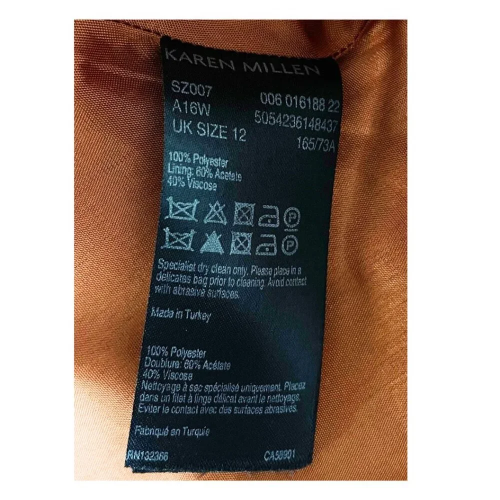 Karen Millen Brown Vegan Faux Suede Button Front Western A-Line Skirt Size 8